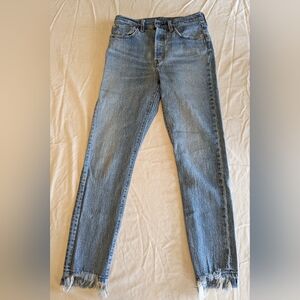 Levi's 501 button up Skinny Jeans Size 27 High Waist Distressed Blue Lig…